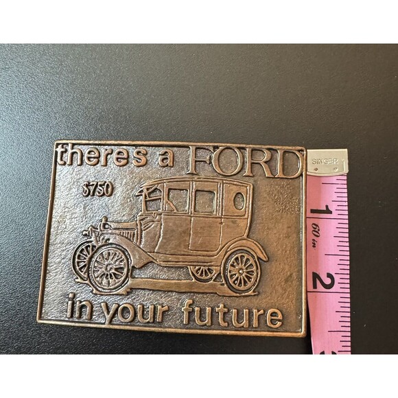 There's A Ford In Your Future $750 Ford Model T Vintage Belt Buckle Brass Tone - Picture 3 of 4
